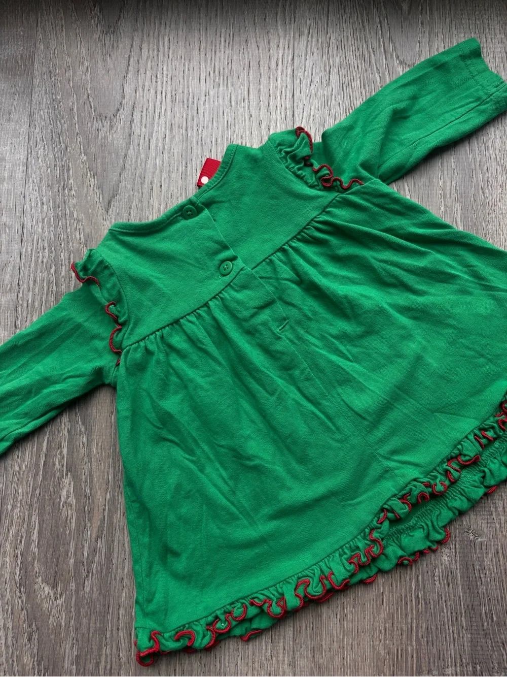 Good Lad Green Dress with Red Polka Dot Bow